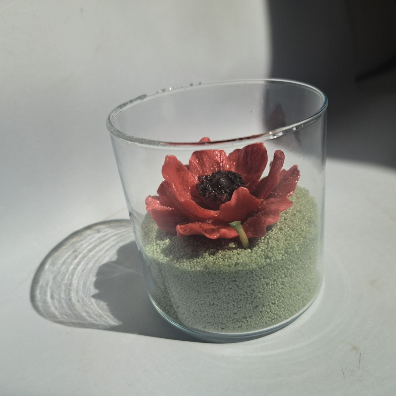 شات شیشه‌ای با شمع گل شقایق | شمع قابل انتخاب رنگ